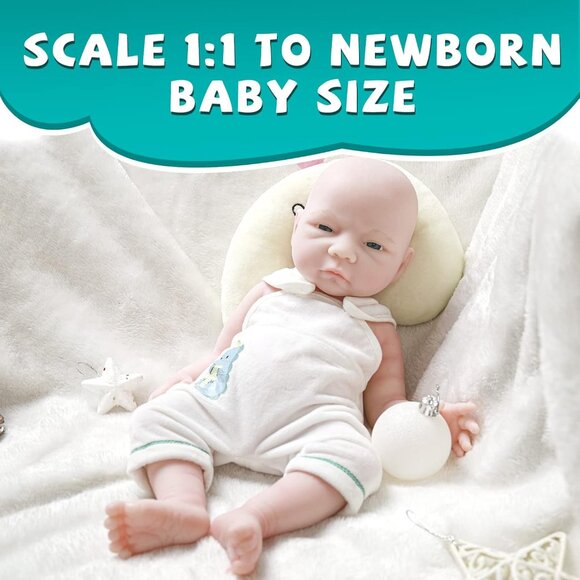 🆕18 inch Full Body Platinum Silicone Bald Baby Dolls Opened Eyes Newborn Boy - Picture 7 of 8